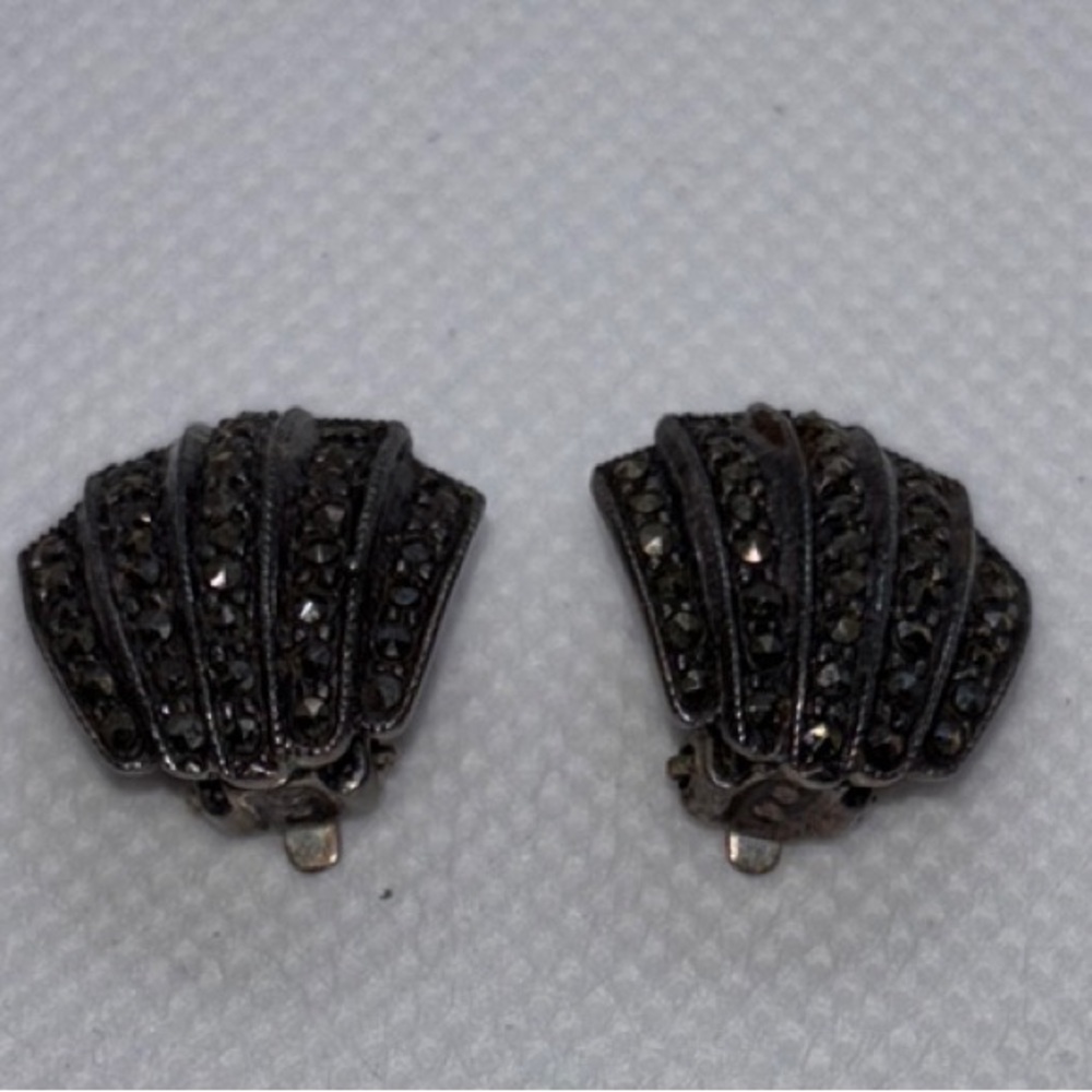 Vintage Marcasite Style Shell clip on Earrings